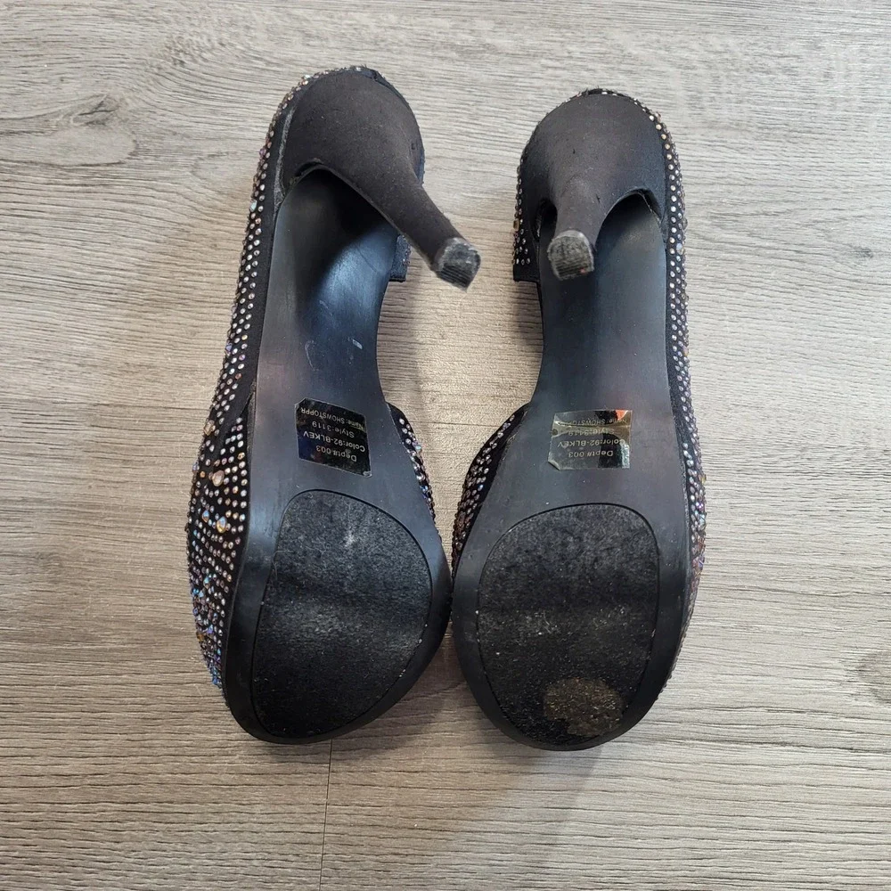 Bakers‎ Y2K Showstopper Black Rhinestone Platform Peep Toe Stiletto Pumps size 8